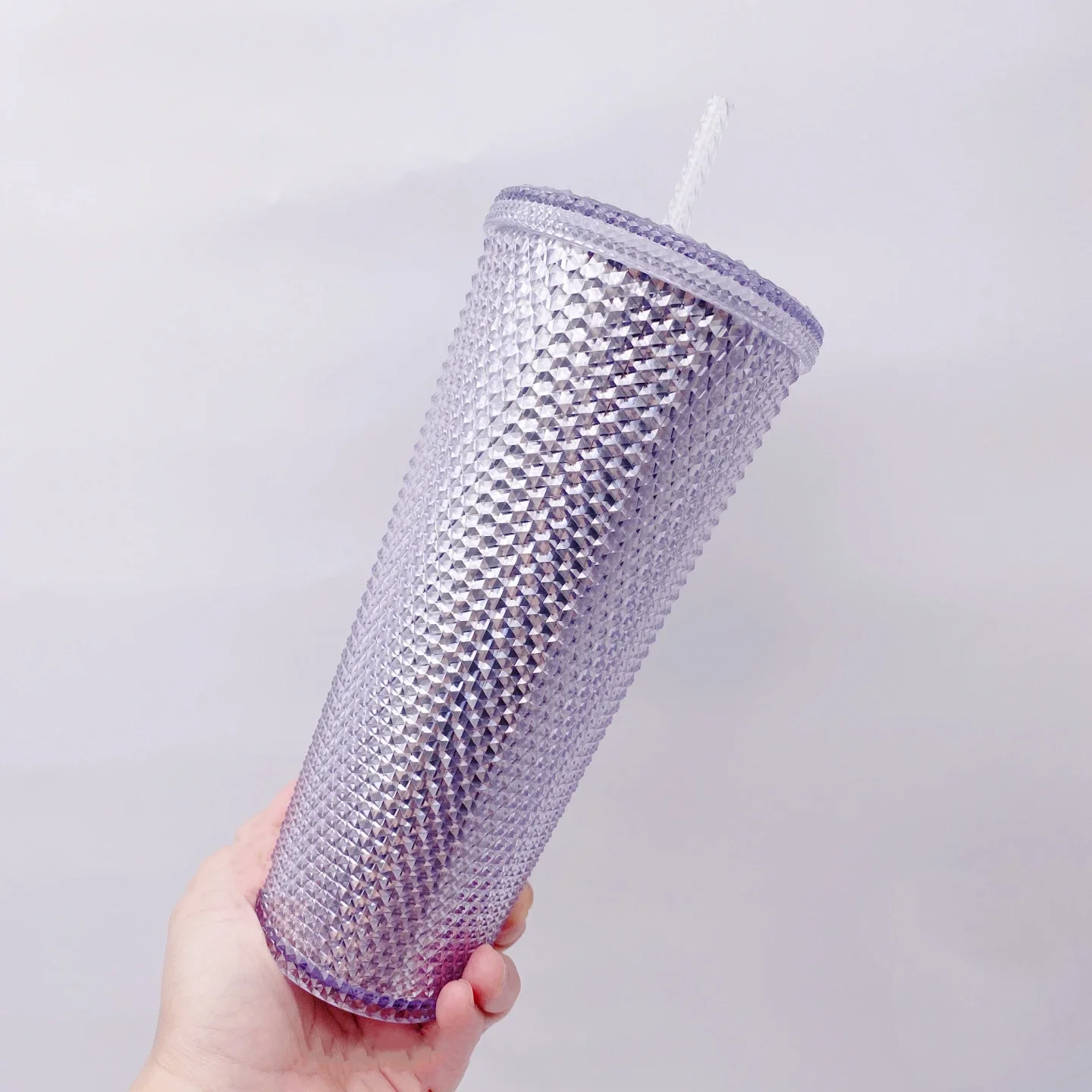 Coffee Cup Summer Holiday Cold Cup Tumbler Double Layer Plastic Durian Cup Diamond Radiant Goddess Straw Cup Studded Cup