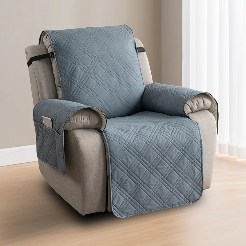 Nordic Single One-Piece Sofa Cushion Solid Plaid Wear-Resistant Couch Covers Easy-Care Non-Slip Sofa Pad with Expansion Belt