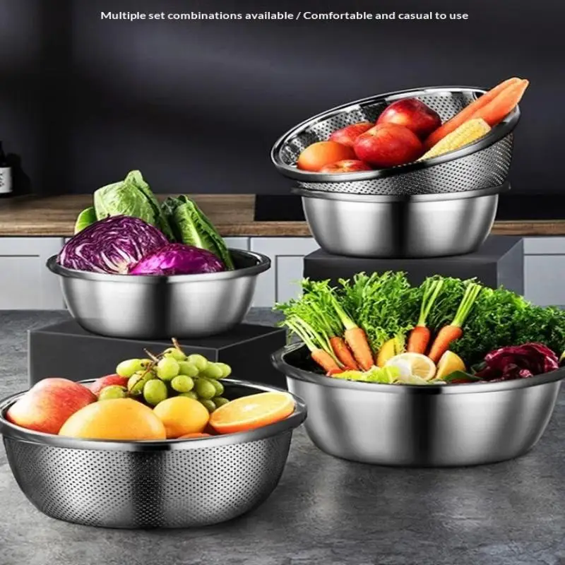 

Толстостенная миска-дуршлаг из нержавеющей стали, большая корзина-фильтр, кухонная утварь, пищевая дренажная миска