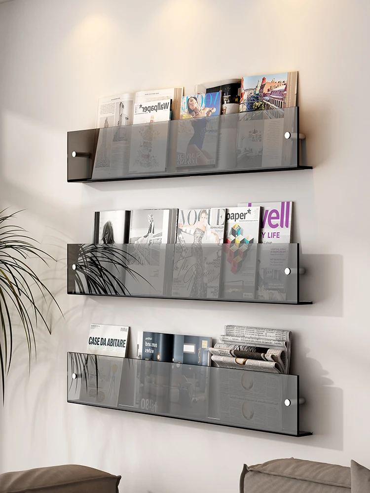Acrylic wall-mounted bookshelf, picture book magazine rack, wall shelf, wall decoration, newspaper storage and display, book she