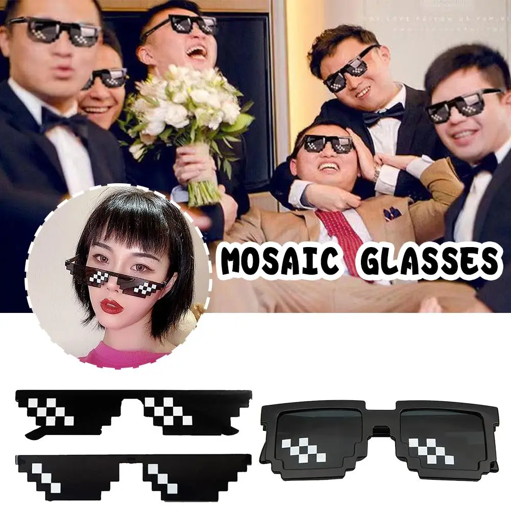 Funny Thug Life Sunglasses Pixel Funny Original Costumes Woman Male Vintage Pixel Black Mosaic Sunglasses Cool Funny Glasses