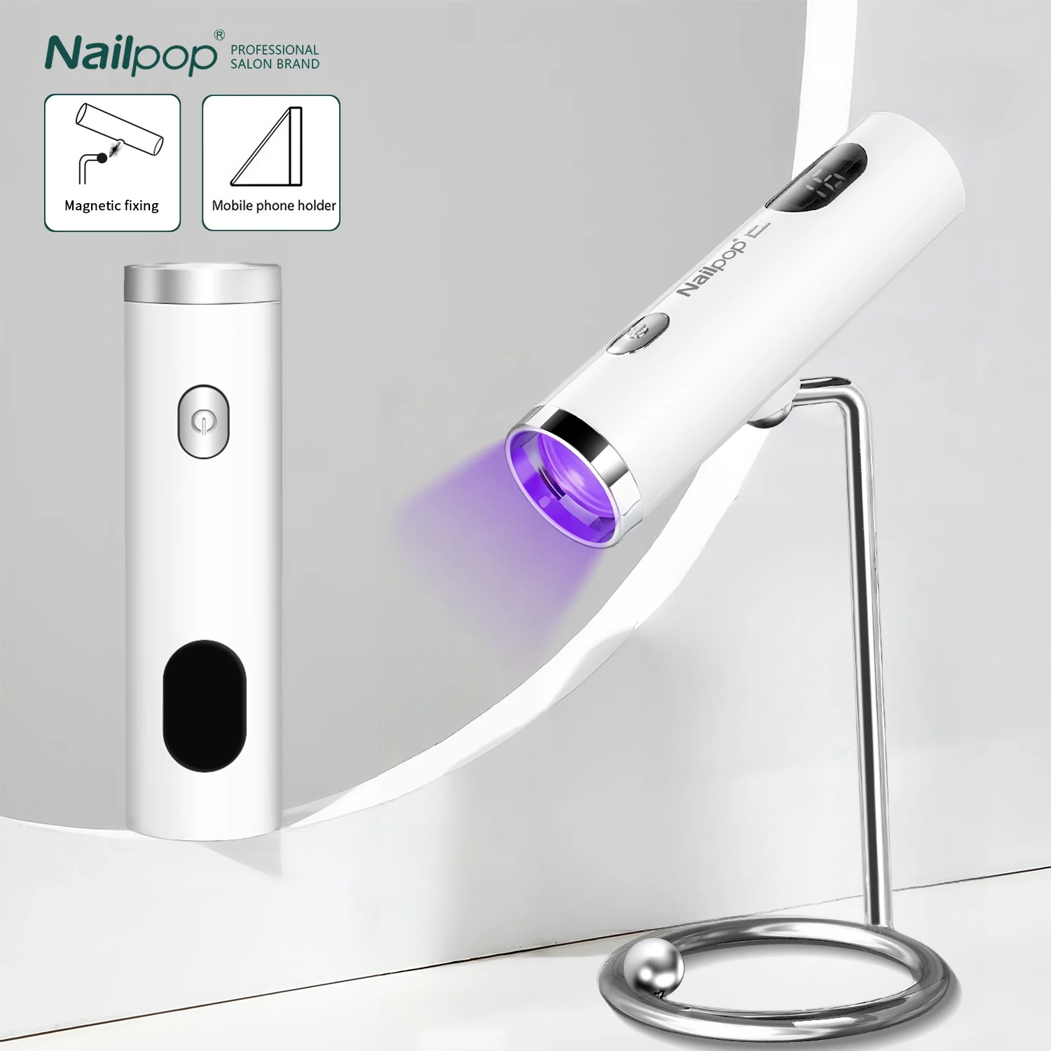 

Mini Portable LED UV Nail Lamp with Magnetic Stand Handheld UV Light for Gel Nails Cordless Rechargeable USB Nail Dryer 1PC