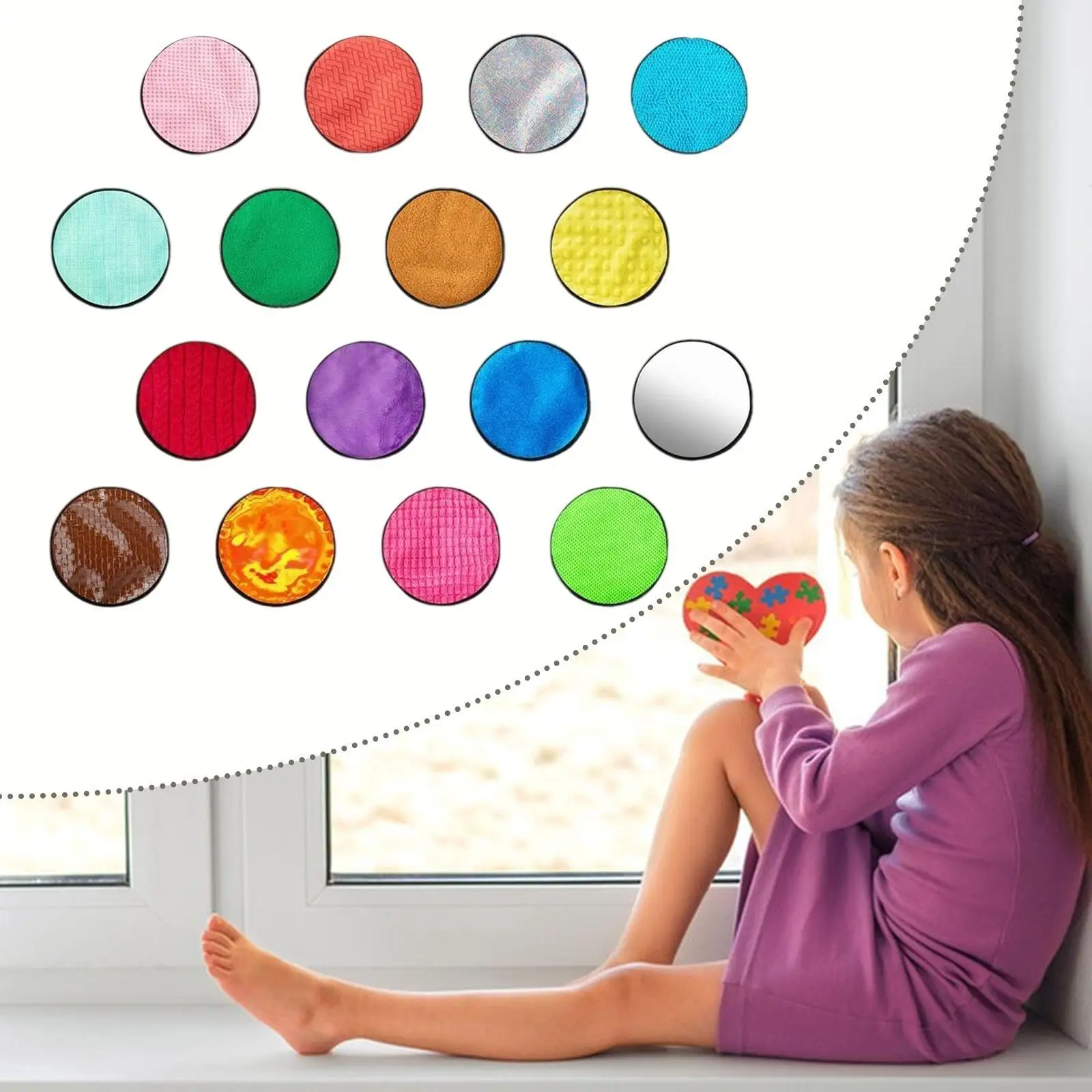 

16x Sensory Mats Floor Tiles Round Lightweight Educational Toys 20 cm Dia Wall Panels for Children Boys and Girls Development