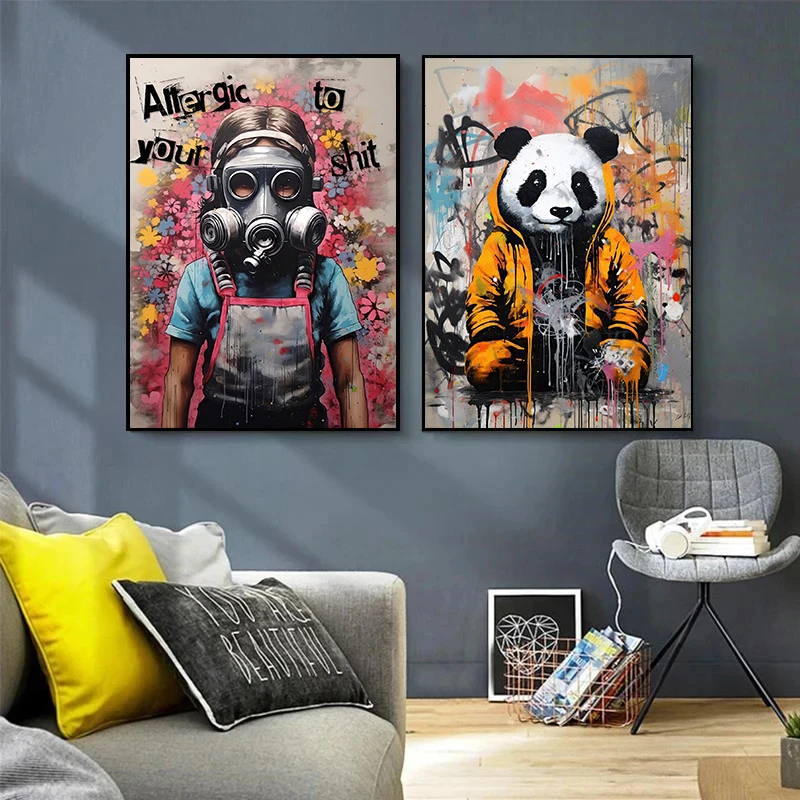 البوب شارع الكتابة على الجدران جدار الفن بانكسي صبي فتاة مع بالون على قماش الملصقات والمطبوعات اللوحة لغرفة المعيشة ديكور المنزل الهدايا