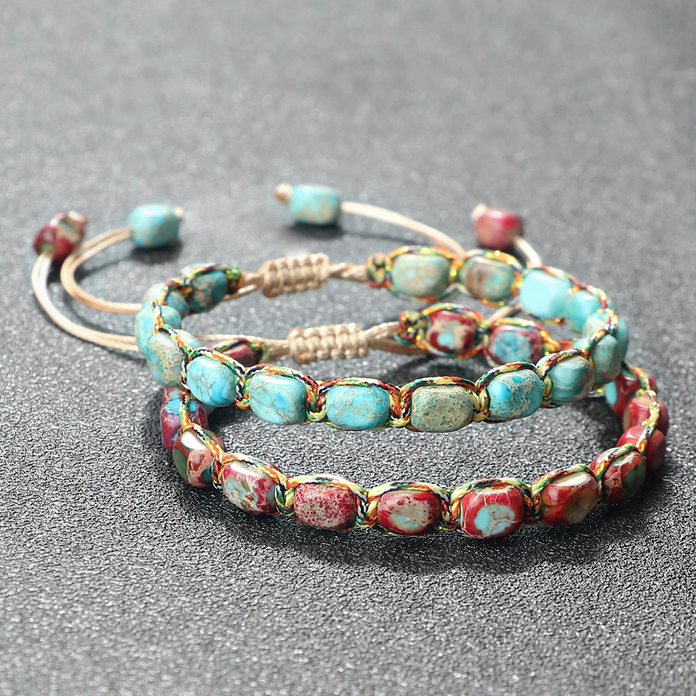 Bohemian Imperial Stone Beaded Bracelet Handmade Braided String Bangles Friendship Jewelry Gift Vintage Design Strand Bracelets