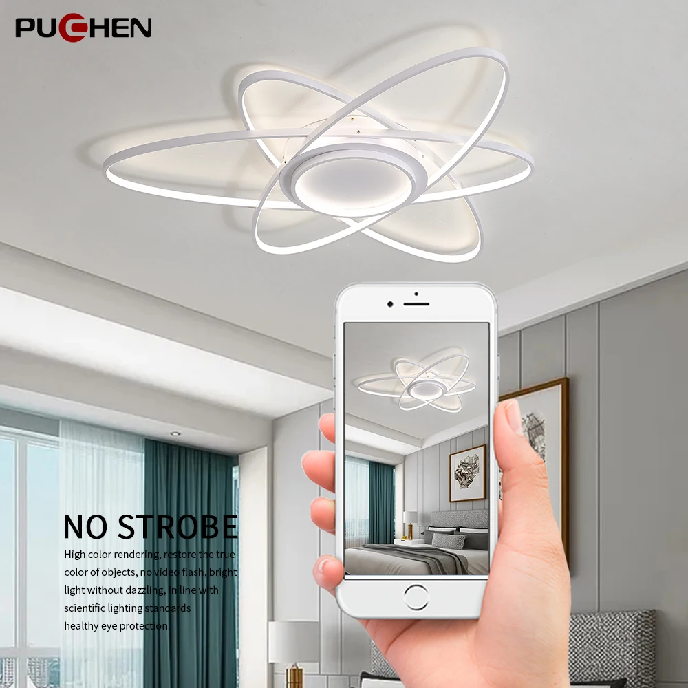 Puchen Modern LED Ceiling Lights Remote 70W Stepless Dimming Ceiling Lamp For Living Room Bedroom Study Room Indoor