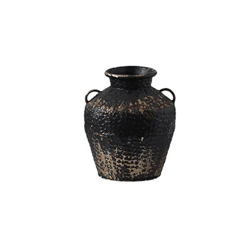 Medieval wabi sandy wind coarse pottery decorative flower pot high sense living room dried flower storage jar ornament retro and