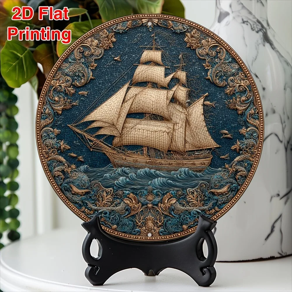 CIFBUY Boho Vintage Sailboat Aluminum Wall Art Waterproof Rustproof Metal Decor for Home Kitchen Office
