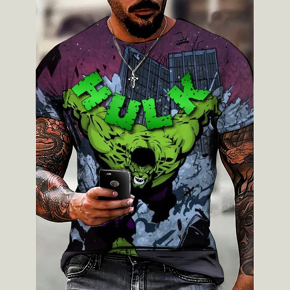 Hulk Men's T-shirt Marvel 3D Printed Fashion Men's Short Sleeve Oversized Casual Sports T-shirt Street Hulk Boy T-shirt