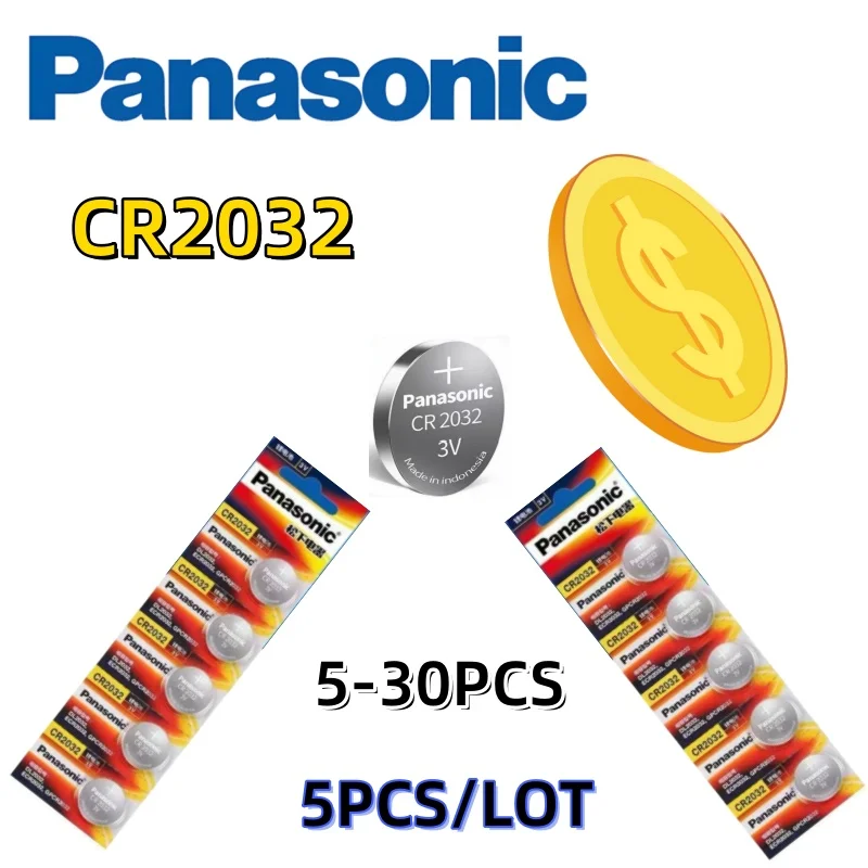 5-30 Uds Original Panasonic CR2032 3V batería de litio para reloj, juguetes, llave de coche, calculadora + destornillador