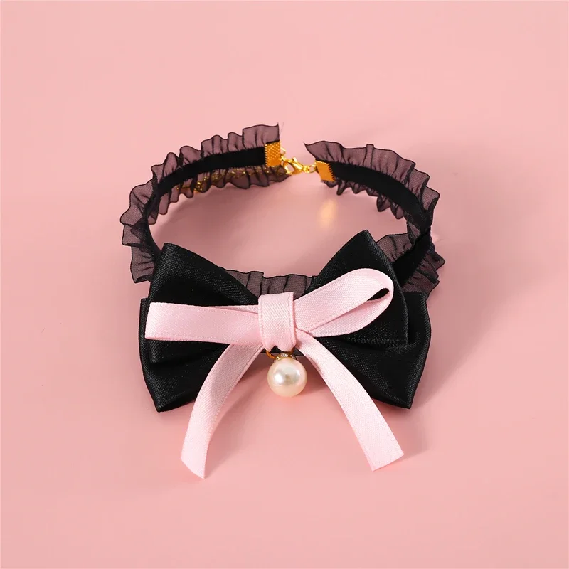 Velvet Bow Pearl Collars for Cats and Puppy, Exquisite Fashion Necklace, Chic Party, Pets Supplies, Accessories, New Design