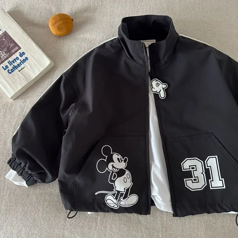 سترة ديزني ميكي المبتكرة بنمط الرسوم المتحركة اللطيفة للأولاد والبنات، نمط جديد غير رسمي فضفاض مريح سترة علوية.