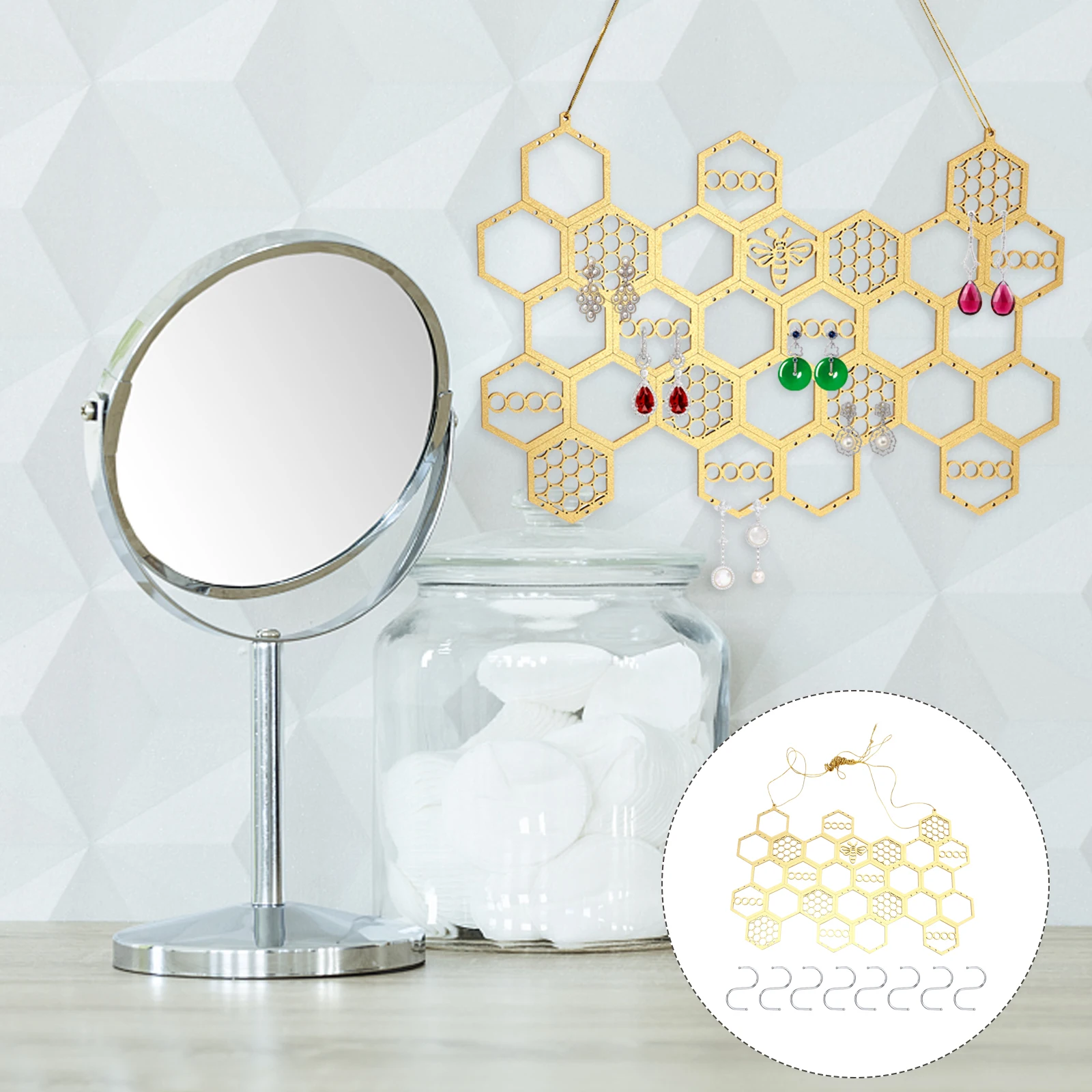 

Wooden Honeycomb Rack Jewelry St Wall Desktop Adornment ganizer Shelf Decor Storage Solution Storage Rack for Home Shop