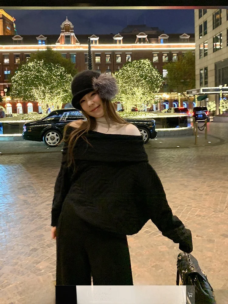 

Xzichic Irregular Knitted Sweater Women's Loose Long Sve Top Faionable Commute Sle Winter Collection Casual Wear