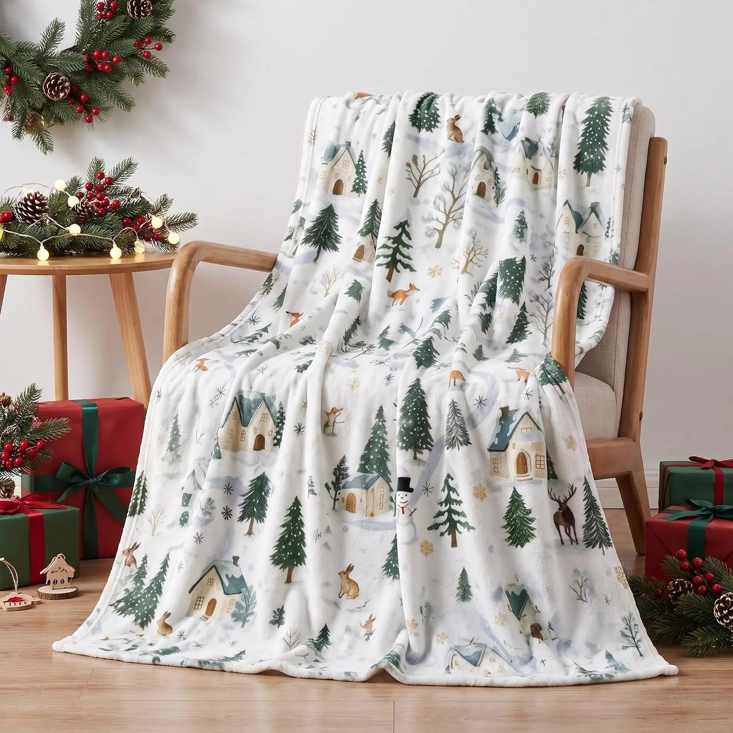 Christmas Throw Blanket Pine Tree Snowflake Deer Gingerbread Christmas Halloween Flannel Blankets Festival Gifts Four Season Use