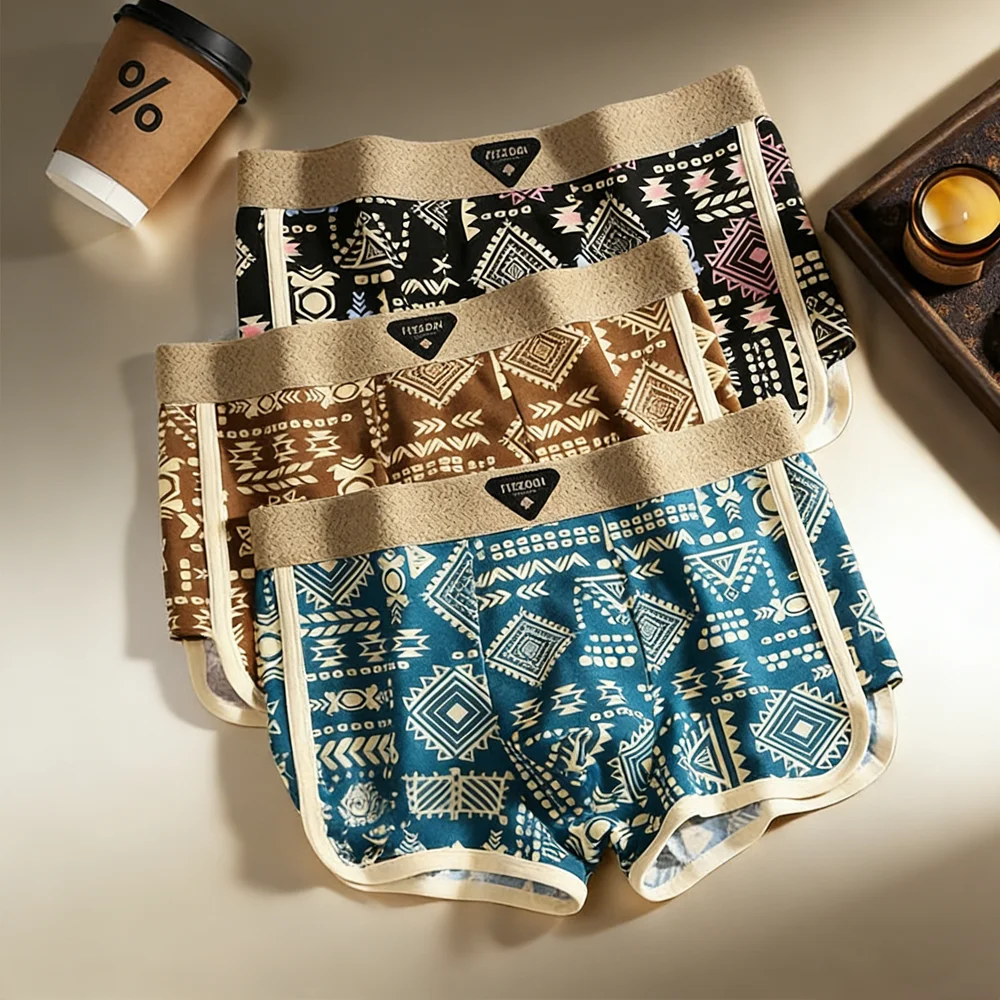 

Men's American Retro Ethnic Style Boxer Shorts Breathable Soft Comfortable Trendy Daily Wear Underwear