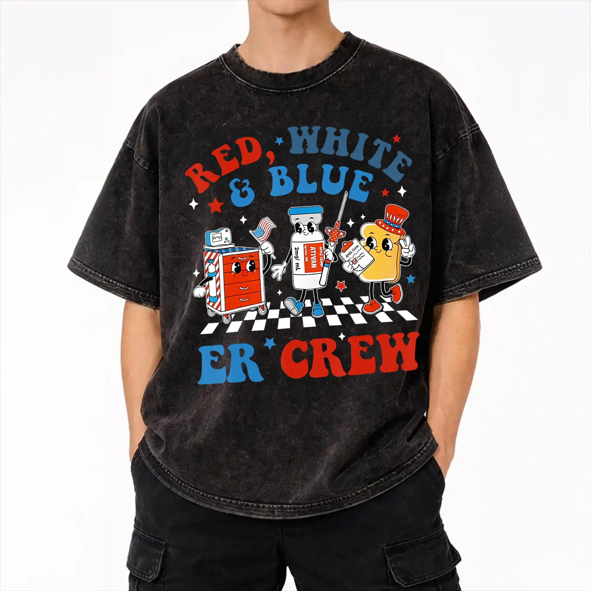 Emergency Department Room Nurse  Washed T Shirt Streetwear Hip Hop Vintage T-Shirt  Tees for Men Women Short Sleeve Oversize