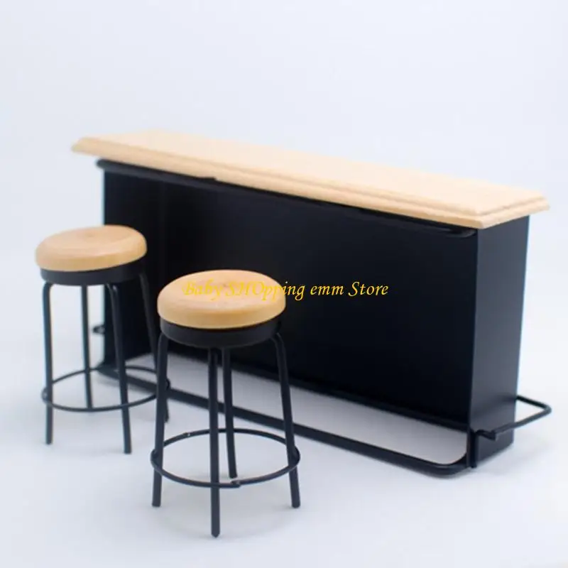 حزمة 23GD من 3 عدادات بار مصغرة للدمى مع 2 بار براز إطار معدني الطاولة العليا 1/12 إكسسوارات مشهد الطراز