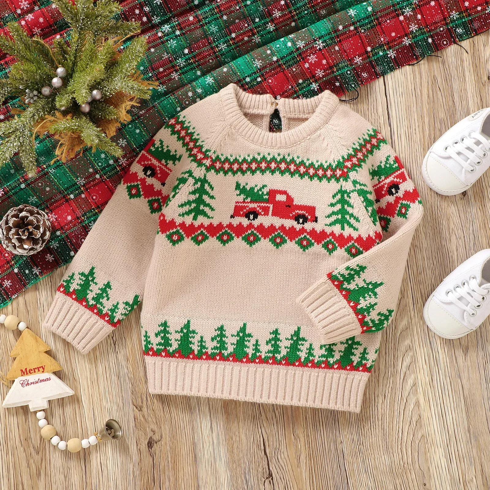 0-3Y Baby Boys Girls Christmas Sweaters Car Tree Print Pullover Warm Knitted Xmas Jumper Tops