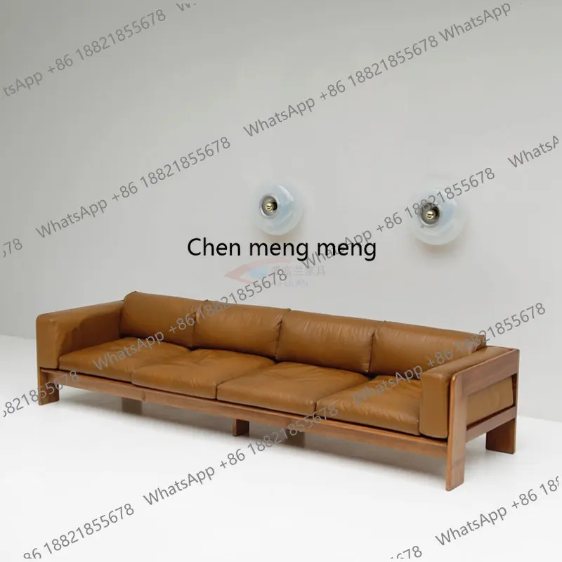 

Simple new small apartment leather art sofa designer light luxury retro solid wood living room double triple leisure sofa