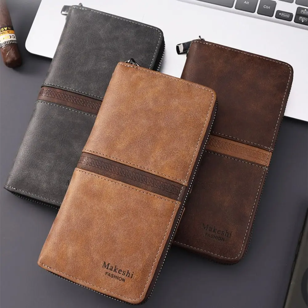 

Gift Vintage Vintage Coin Purse Zipper Large Capacity Business Card Holder Bag PU Leather Colorblock Men Coins Bag Daily Use