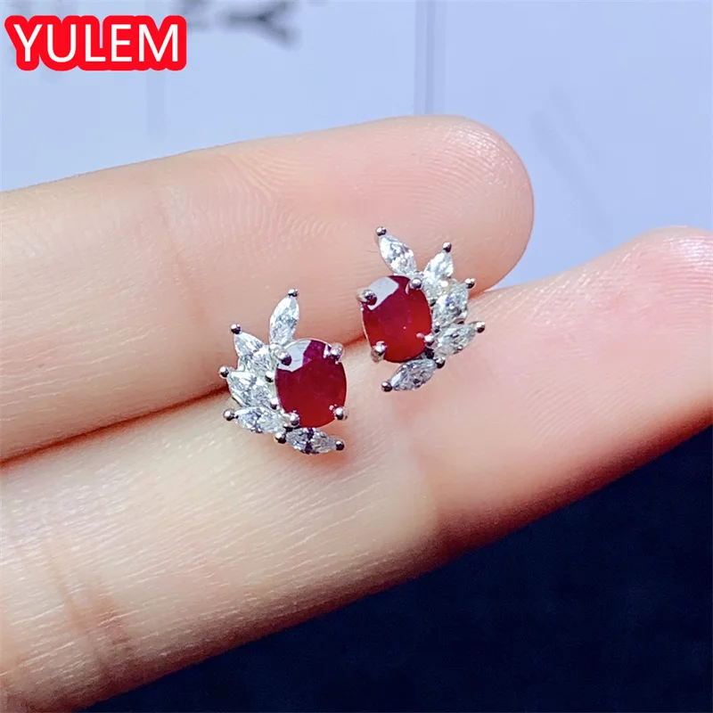 Allergy Free 925 Silver  Earrings 4mm*5mm Total 0.3ct Natural Ruby Earrings 18K Gold Plated Ruby Jewelry