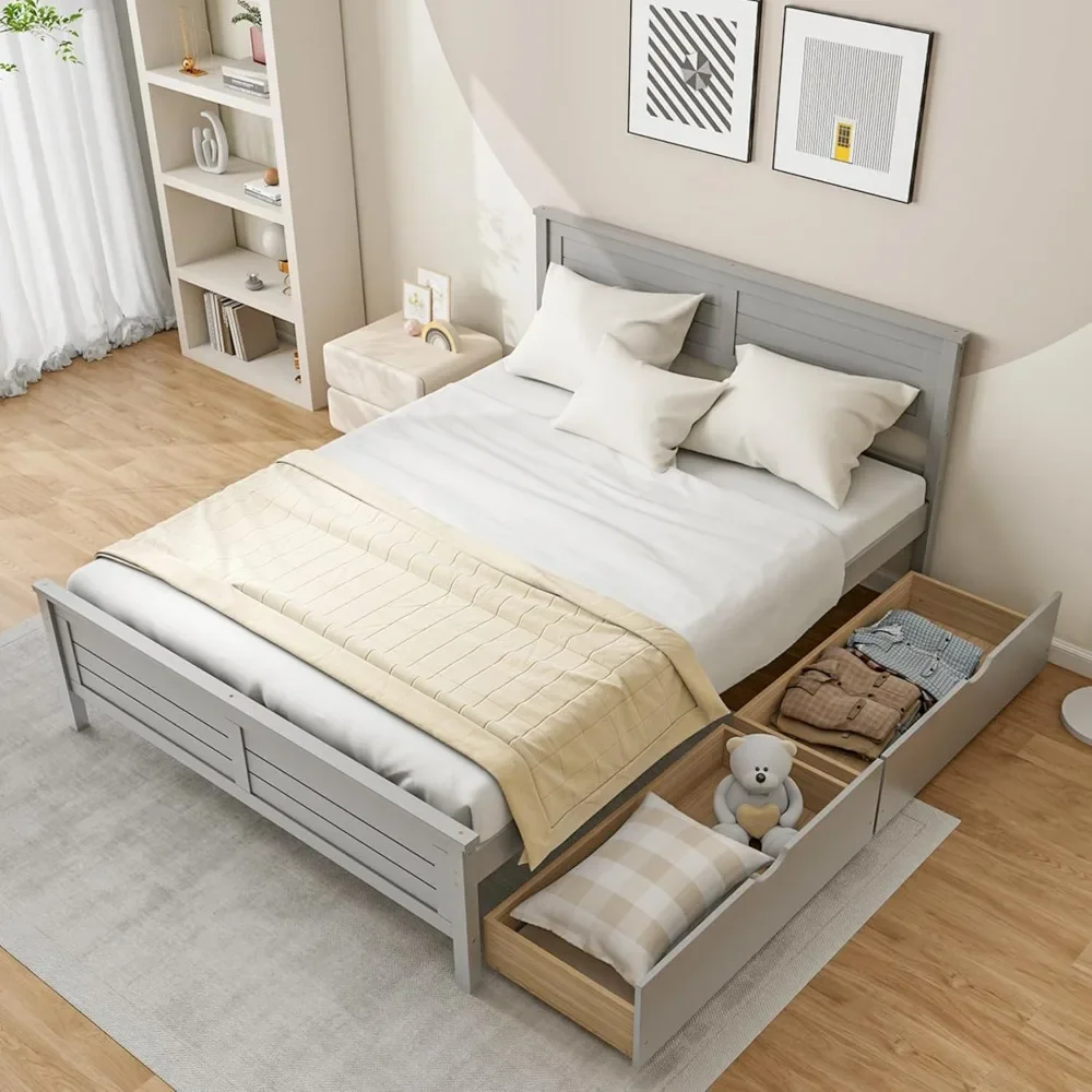 Bed Headboard Easy Assembly Bedroom Furniture Sturdy Wooden Slats Support Base Beds and Frames Modern Mattress Foundation Frame