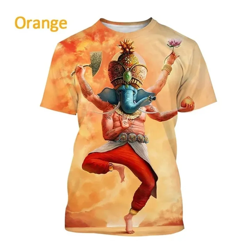 Newest Hot Sale Indian Myth Ganesha 3D Printed T-shirt Men\'s Summer O-neck T Shirt Casual Hindu Elephant Print Short Sleeve Tops