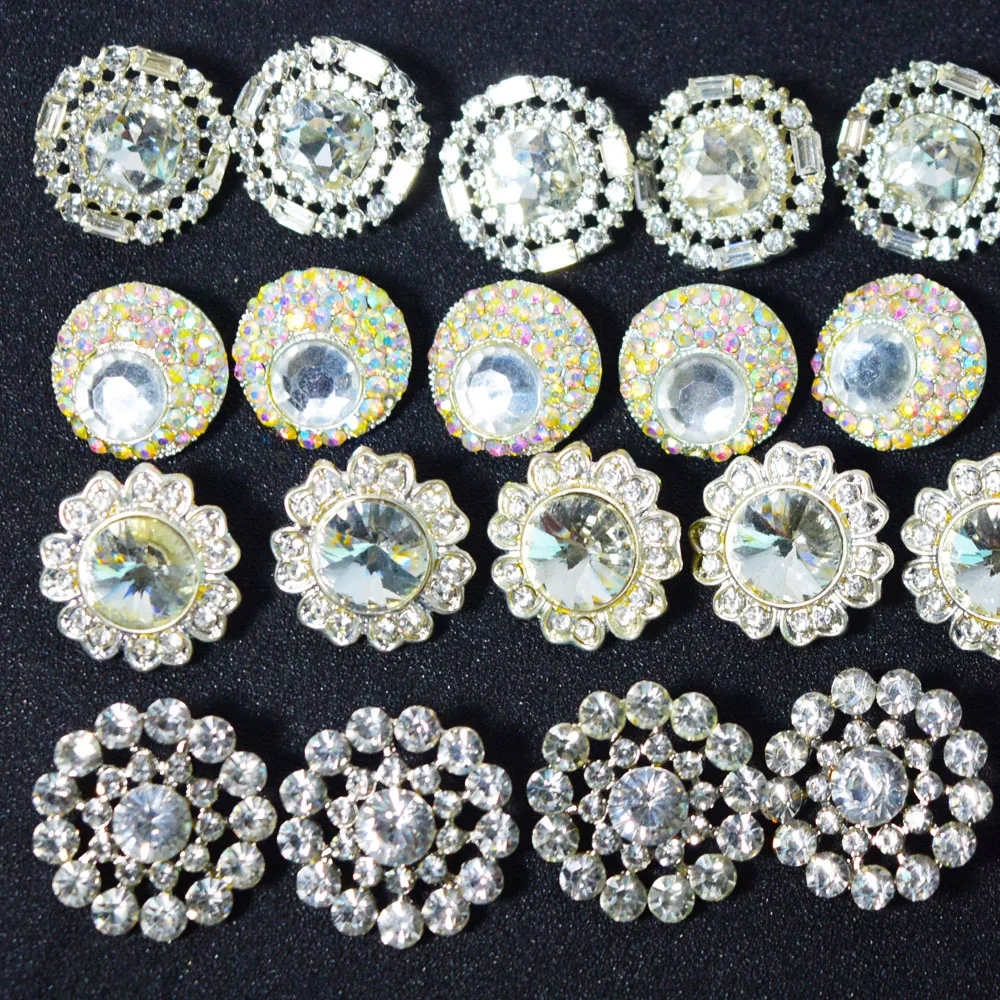 10pcs circular handicraft decorative buckles flowers rhinestone diamond alloy  button for sewing clothes