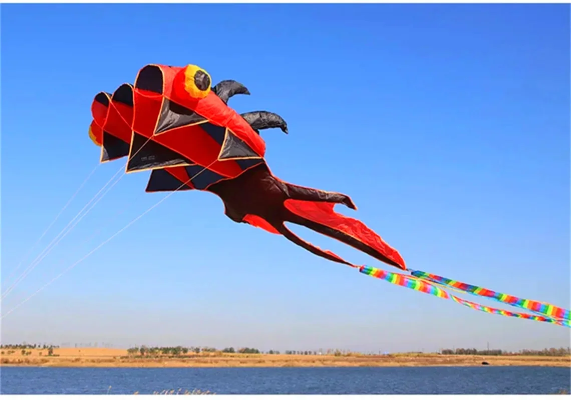 Free shipping 3D soft kite red and black goldfish large high-grade adult three-dimensional boneless kite 20 meters drift tail