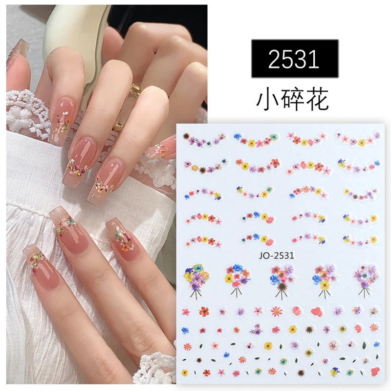 3d Nail Art Sliders Stickers Spring Candy Color Small Flowers Leaves Decals For Nails Manicures Tips Decorations