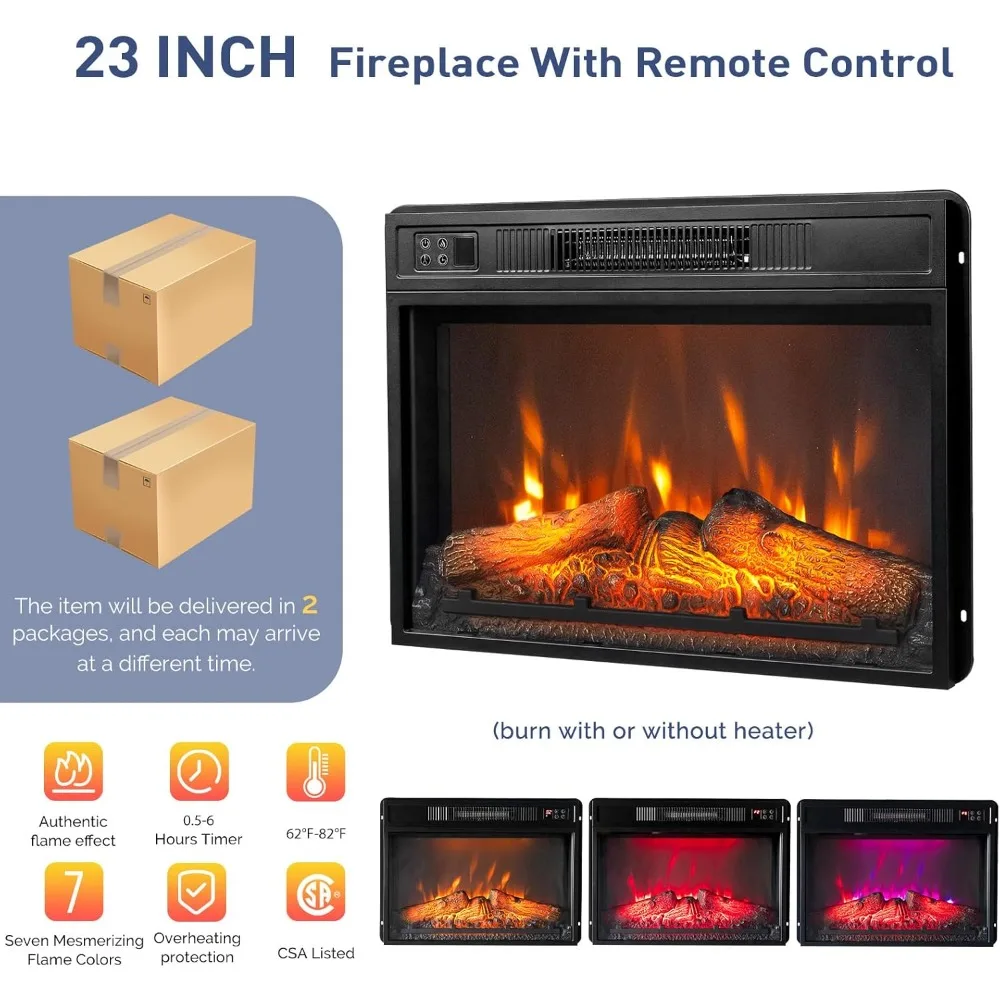 ボンロ ファームハウス暖炉型テレビスタンド＆エンターテイメントセンター（70インチテレビ対応、スライド式納屋戸付き、23インチ電気LED炎暖炉付き）