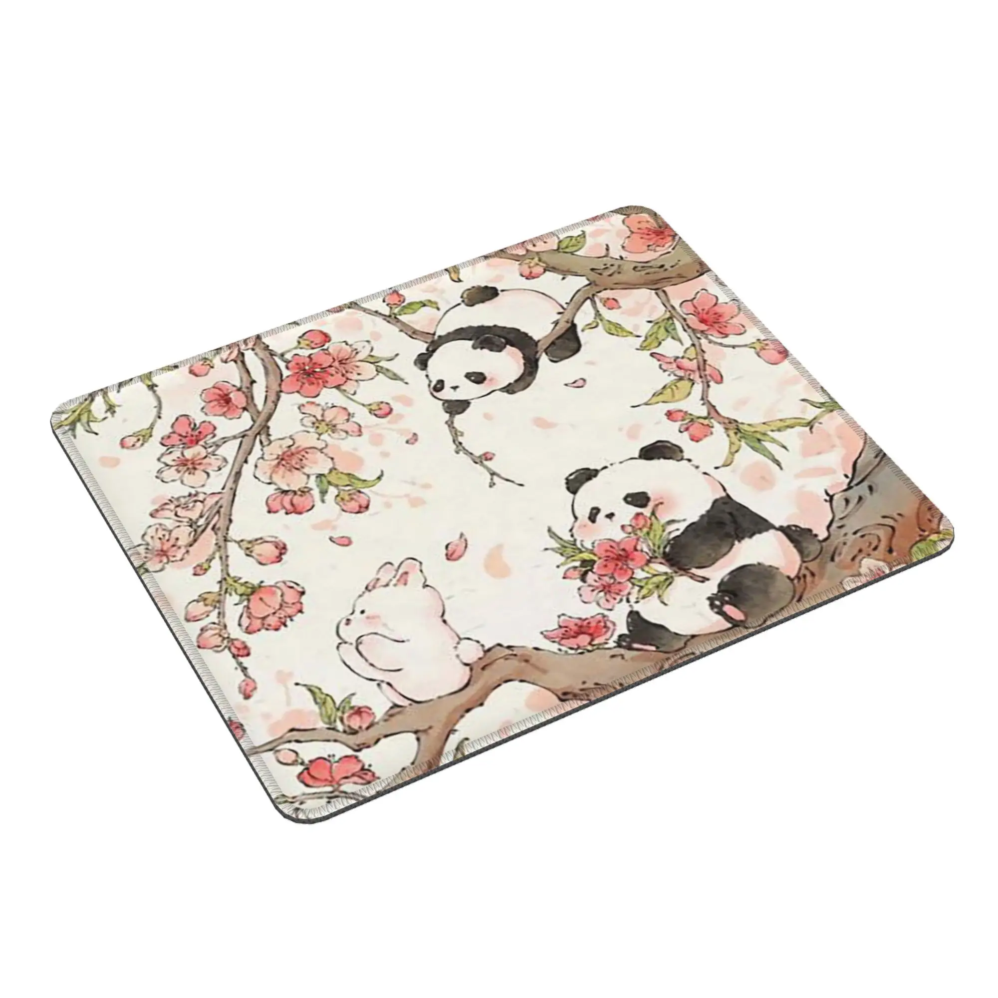 Panda In A Peach Blossom Branch Mouse Pad Computer Keyboard Mouse Mat Gaming PC Laptop Desk Mat Office Accessories Table Mats