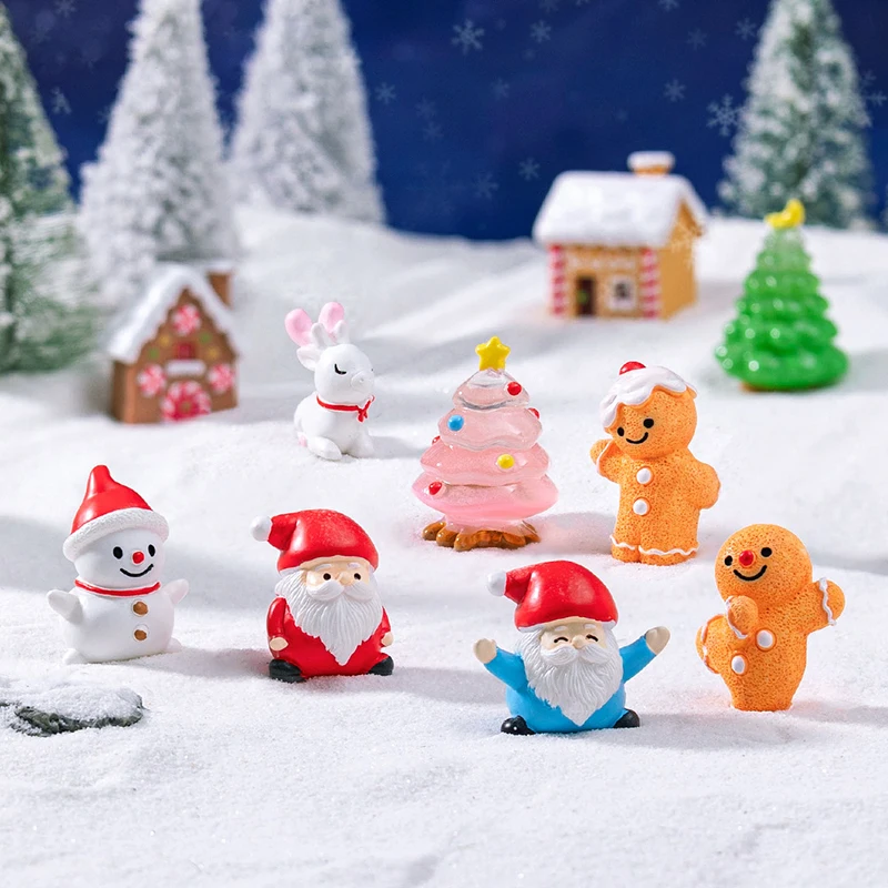 Resin Miniature Christmas Ornaments - Snowman Santa Reindeer Figurines for Holiday Tree Decor, Child-Safe Gift Set