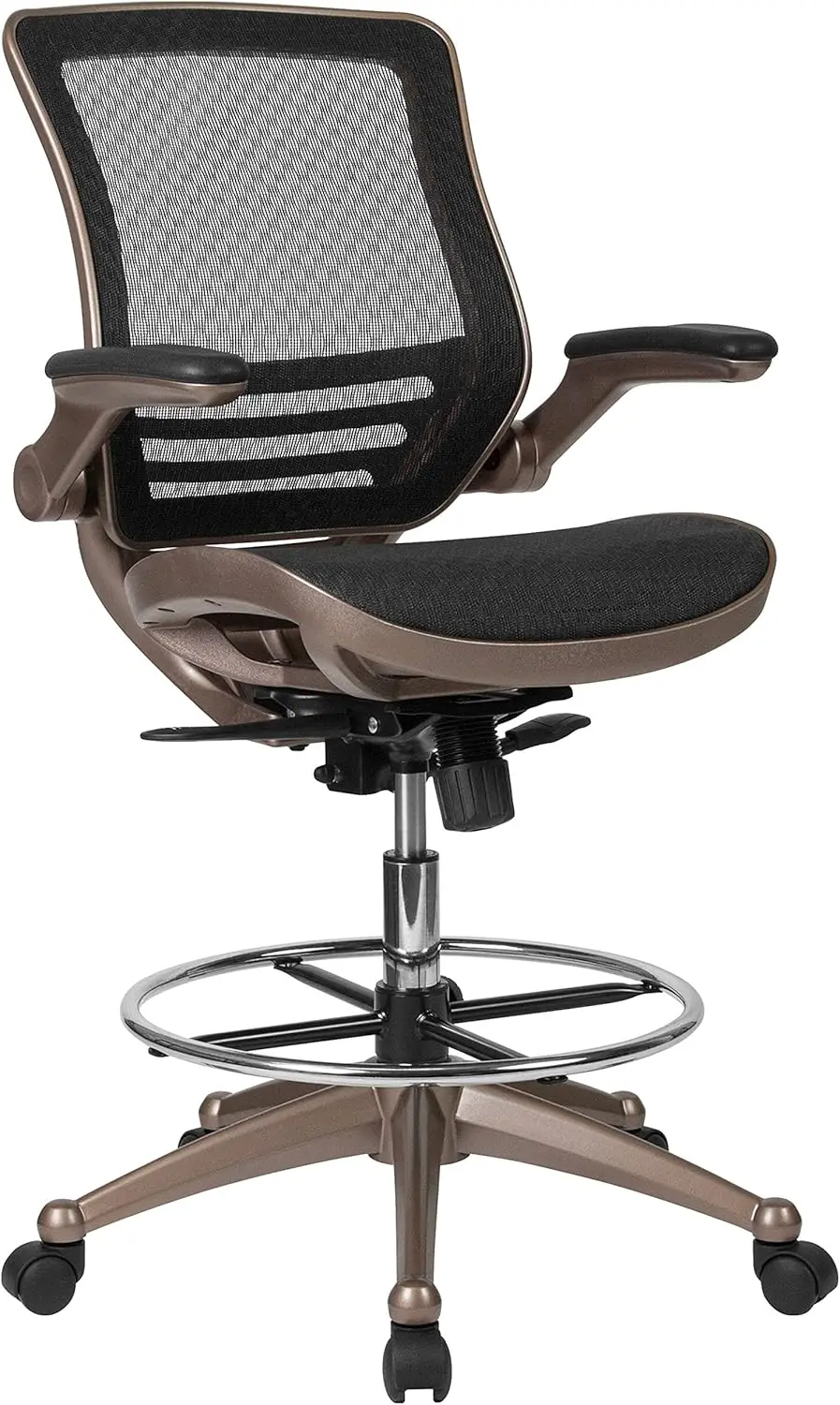 Waylon Mid-Back Swivel Office Chair With Adjustable Foot Ring And Seat Height, Ergonomic Mesh Chair With Armrests, Black/Gold