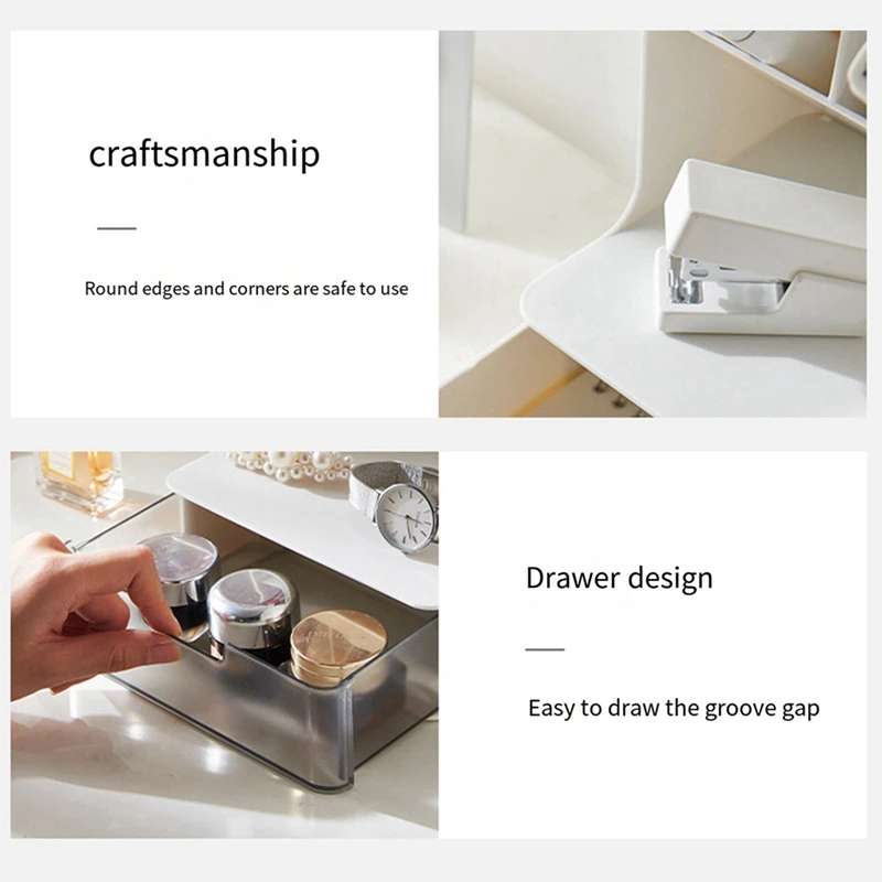 Multifuncional caneta titular caixa de armazenamento gaveta multi-camada à prova de poeira desktop material de escritório caixa de armazenamento branco fácil instalar