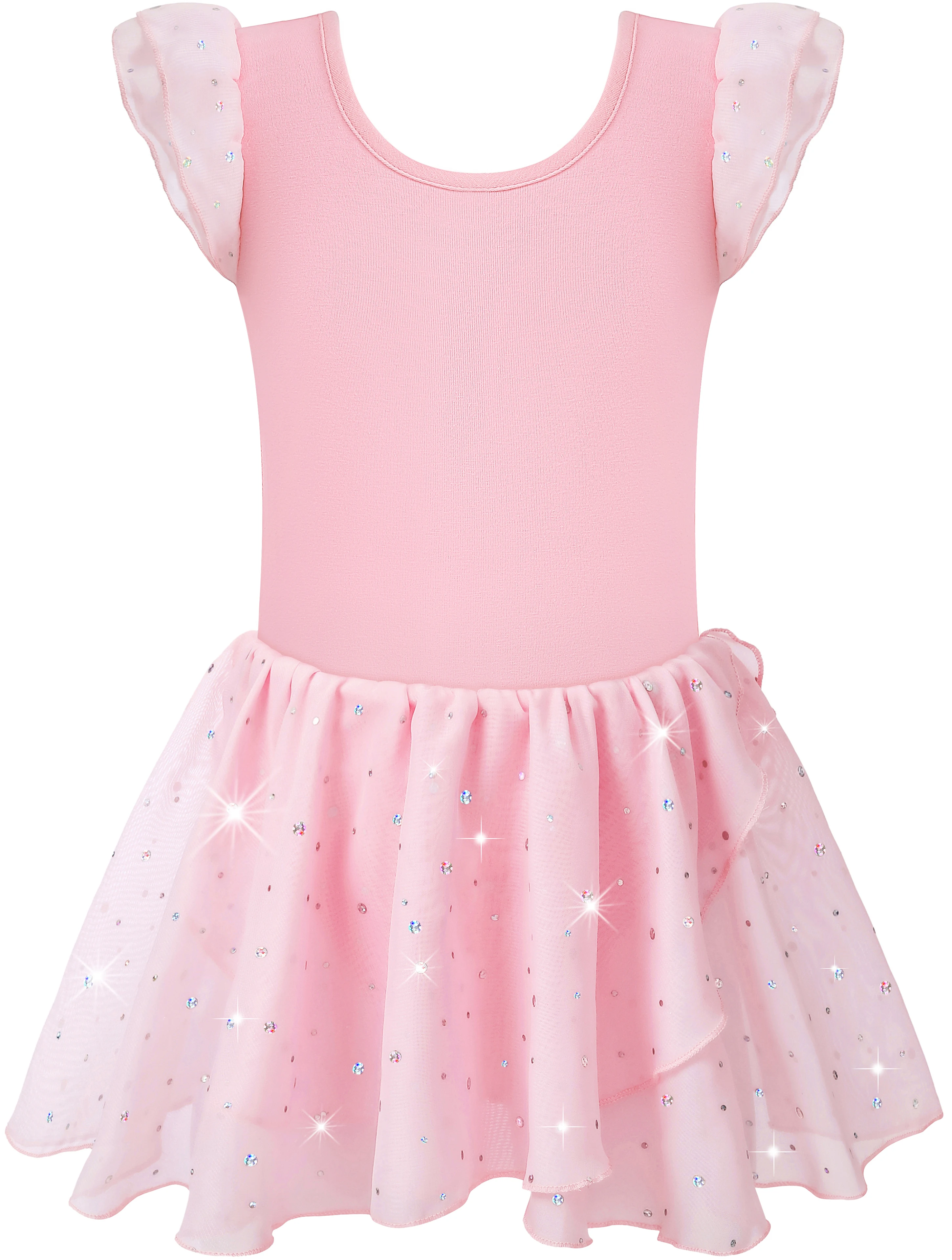 Young Girl Heart-shaped Hollow-out Back Double Layer Ruffle Sleeve Leotard Made Of Chiffon For Dance Performance & Gift