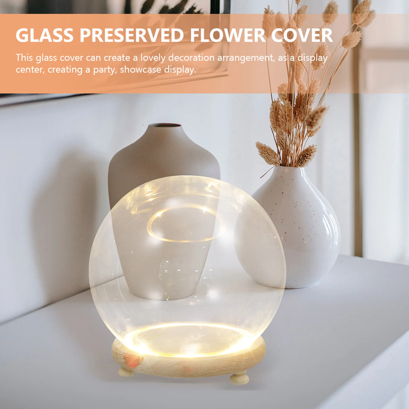 

Preserved Flower Glass Dome Display Cover Glass Cover Decoration with Wood Base Suitable for Home Shop Party Showcase