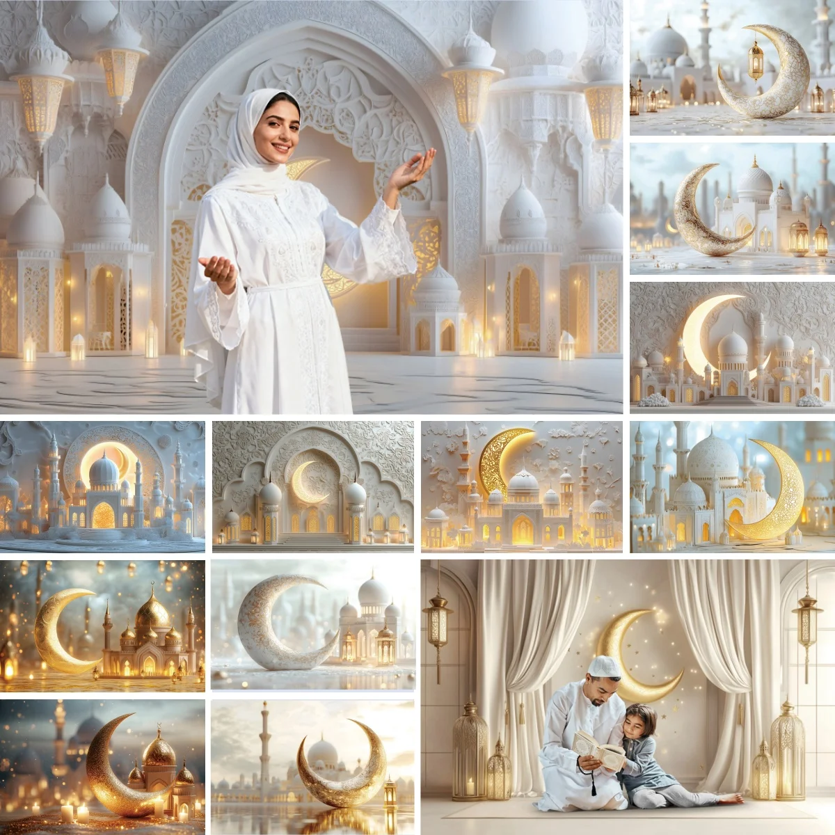 Eid Mubarak Backdrop Islamic Mosque Ramadan Aladdin Moroccan Golden Moon Lantern 2026Muslim Kareem Al Fitr Festival Photo Banner