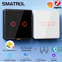 Tuya Zigbee No Neutral Wire Smart Light Touch Switch EU Wall Magnetic Relay 110-240v Voice App No Capacitor Required