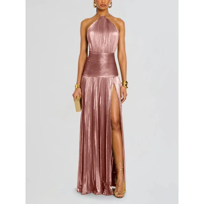 

Luxurious Women Corset Party Cocktail Dress Sexy Off Shoulder Halter Folds Slit Guest Celebrity Long Dress Celebrity Prom Gown