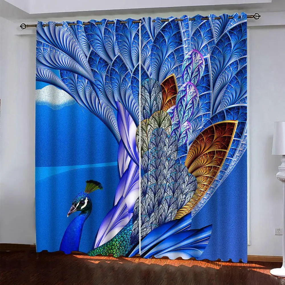 High quality custom 3d curtain fabric dark blue feather curtains Thick shading soundproof windproof curtain