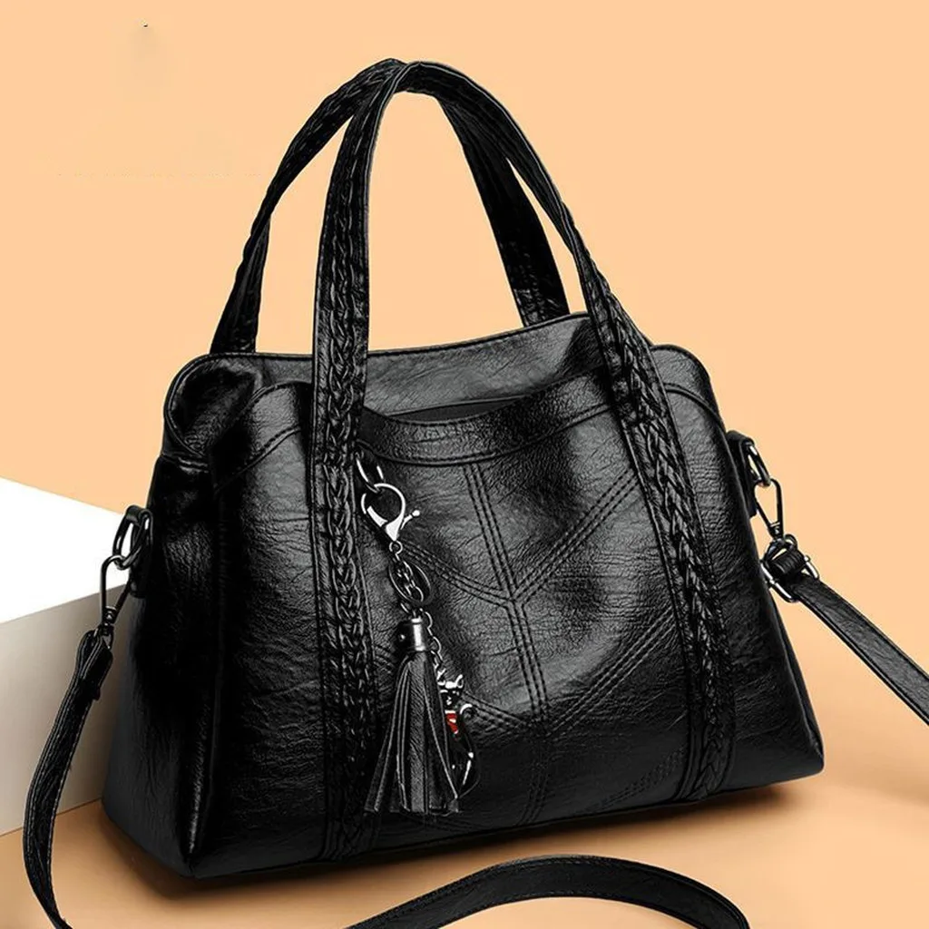 Tassel Decor Handbag Medium-Soft Soft Faux Leather Handbag Women'S Tote Bag Adjustable Medium Tote Bag For Women Hanging Out