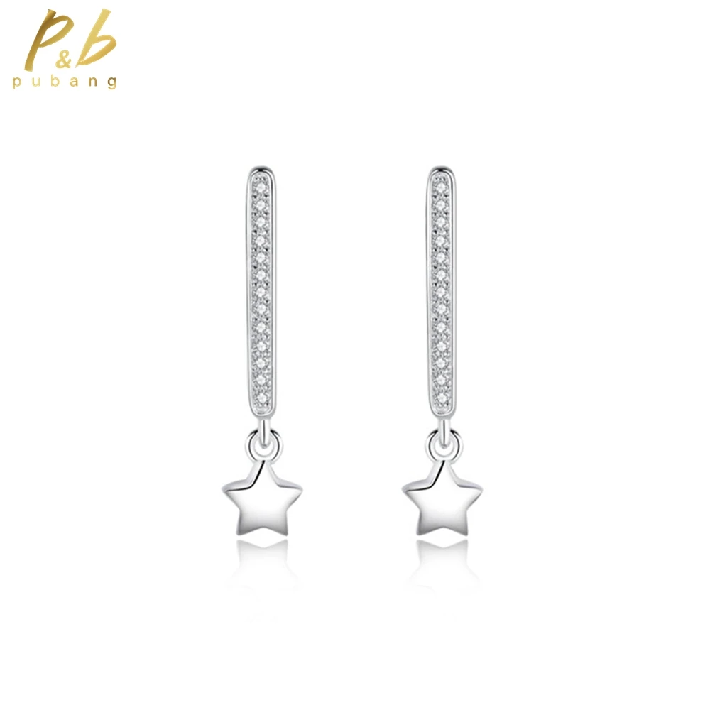 

PuBang Fine Jewelry Solid 925 Sterling Silver Gemstone High Carbon Diamond Stars Hoop Earrings for Women Wedding Gifts Wholesale