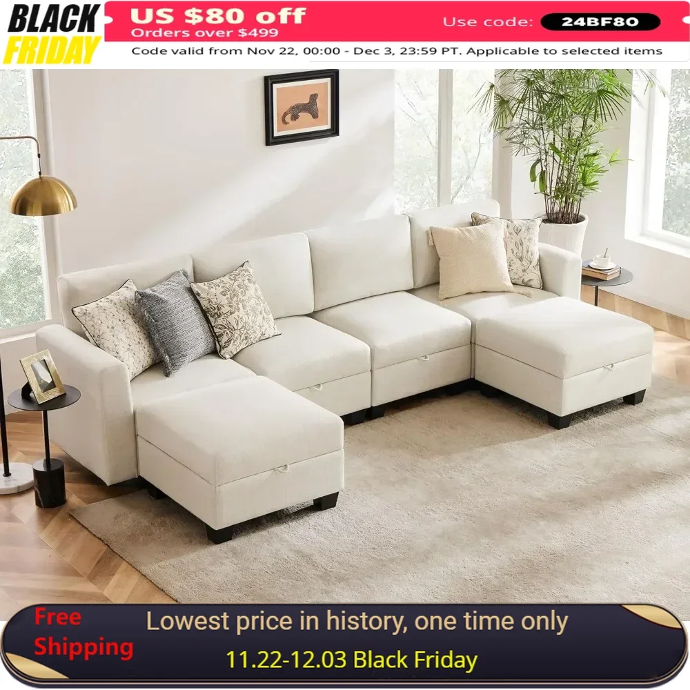 

118" Living Room Sofas with Chaise and Storage, Heavy Duty Modular Sectional Sofa, Comfy Convertible Sofas