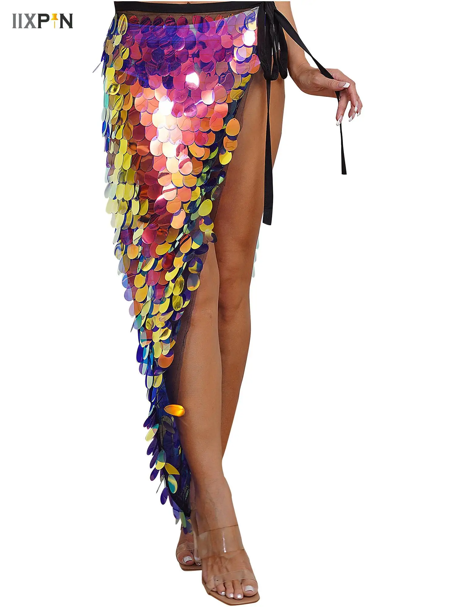 

Lady Sequin Belly Dance Hip Scarf Wrap Skirt for Women Sexy Bellydance Lace-Up Mermaid Belt Hipskirt Festival Dance Costumes