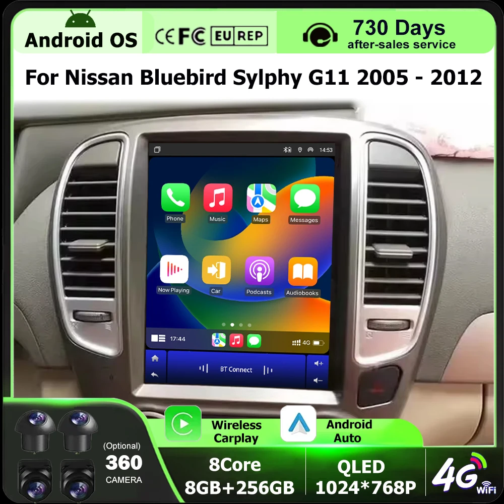 

QLED Screen Car Radio Multimedia Player GPS Navigation For Nissan Bluebird Sylphy G11 2005-2012 Android 16 Auto Carplay 9.7 Inch