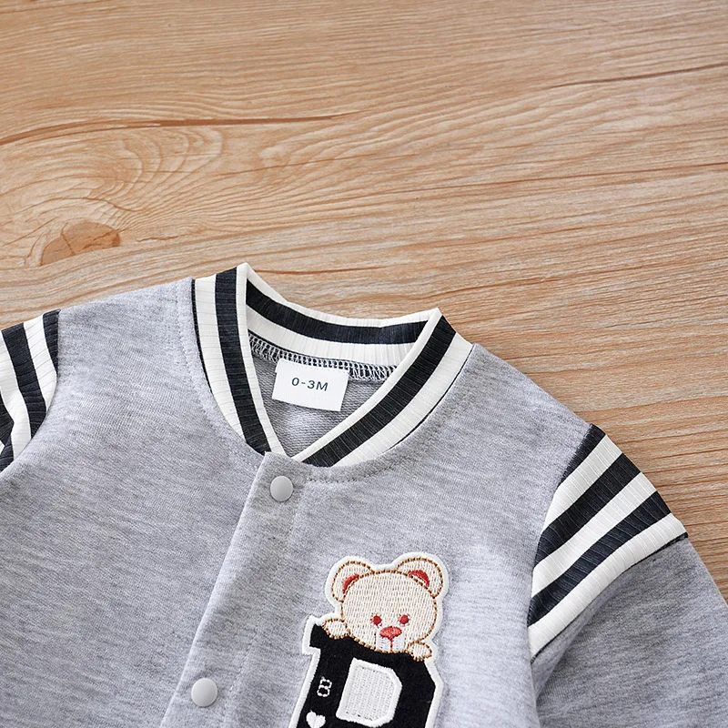 Newborn Baby Baseball Clothes 0 3 6 9 12 Months grey  Boston Long Sleeve Footies Toddler Boy Clothes Kids Jumpsuit Pyjama Bebe