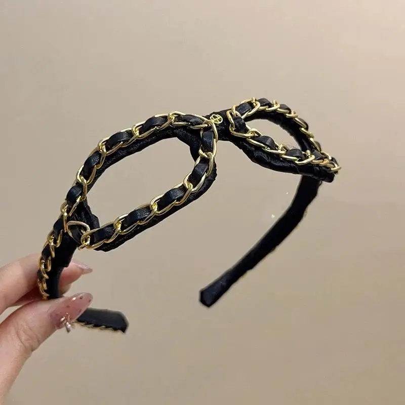 For Women Elegant Party Daily Hair Accessory Vintage Chain Leather Headband Hollow Sunglasses Shape Hair Hoop view 4