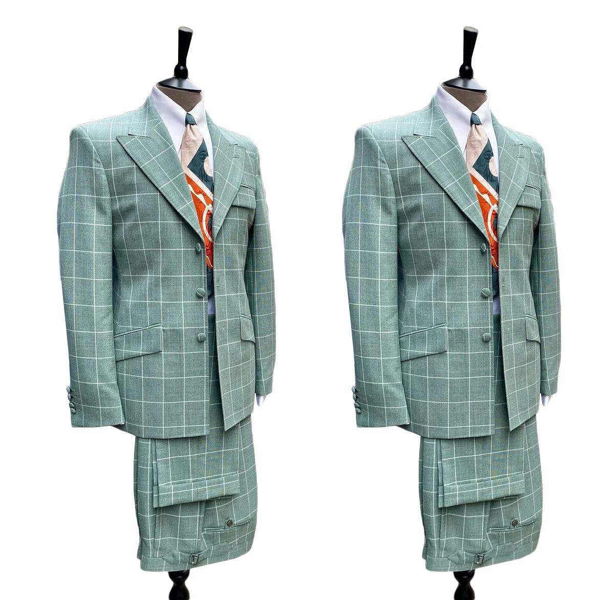 

2 Pieces Men Suits Tailor-Made Light Green Plaid Slim Fit Blazer Pants Single Breasted Gentlemen Wedding Business Groom